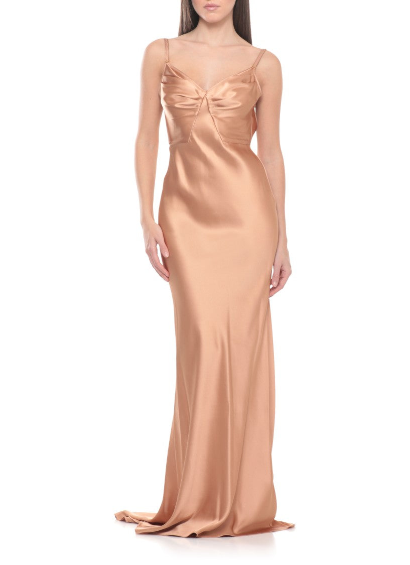 Elisabetta Franchi Satin Evening Dress With Sweetheart Neckline And Flared Hem