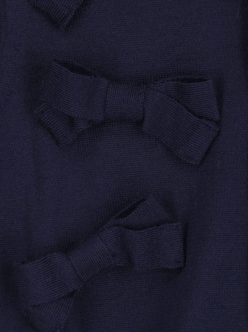 Comme Des Garçons Navy Bow Detail Button-Down Cropped Sweater