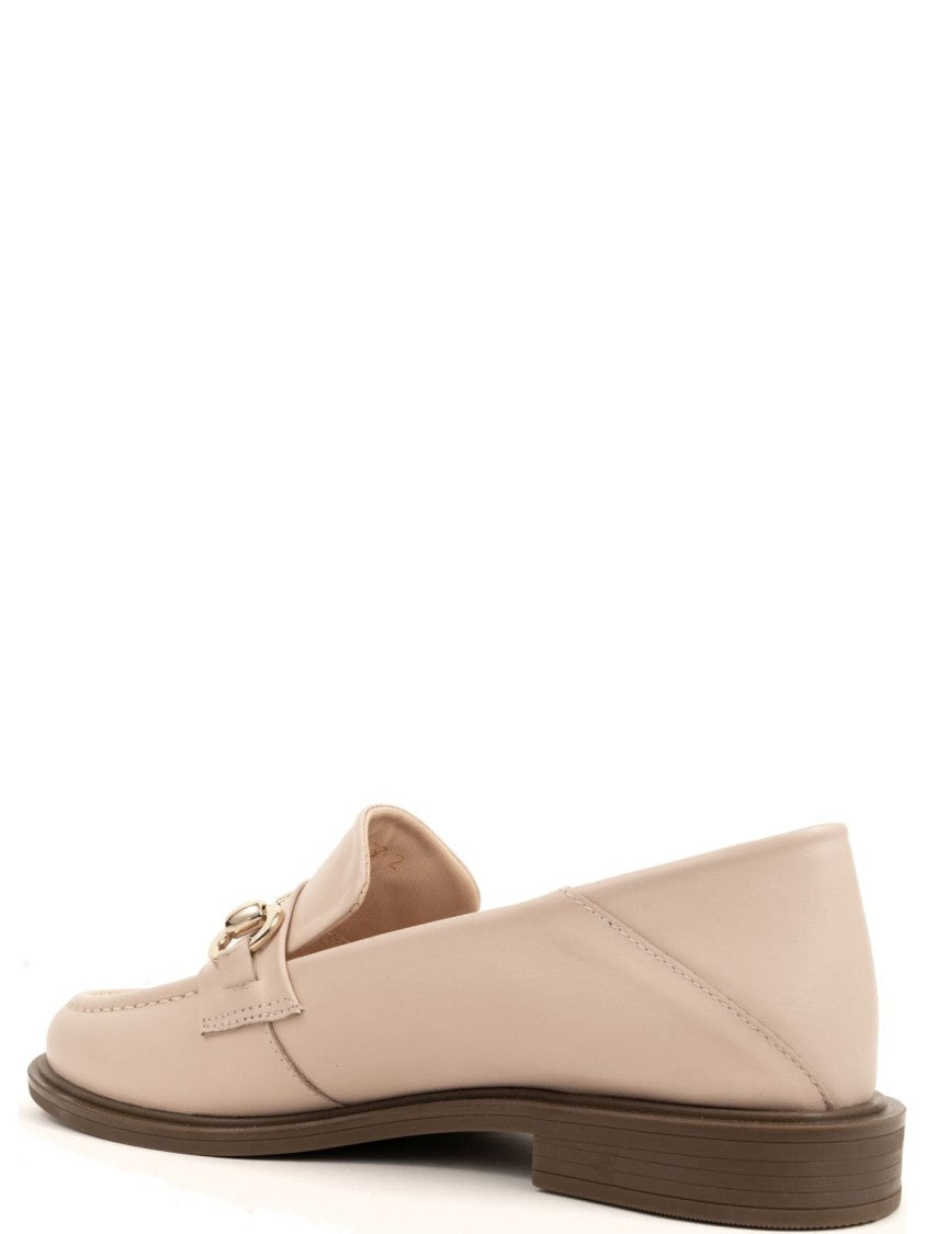 Sergio Moretti Beige Cow Leather Loafers With Gold Accent