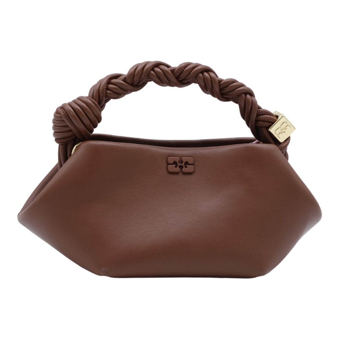 Ganni Geometric Shape Bag With Braided Handle And Gold Accents