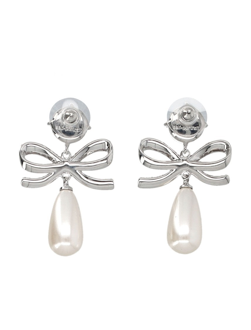 Self-Portrait Crystal Bow Pearl Earrings