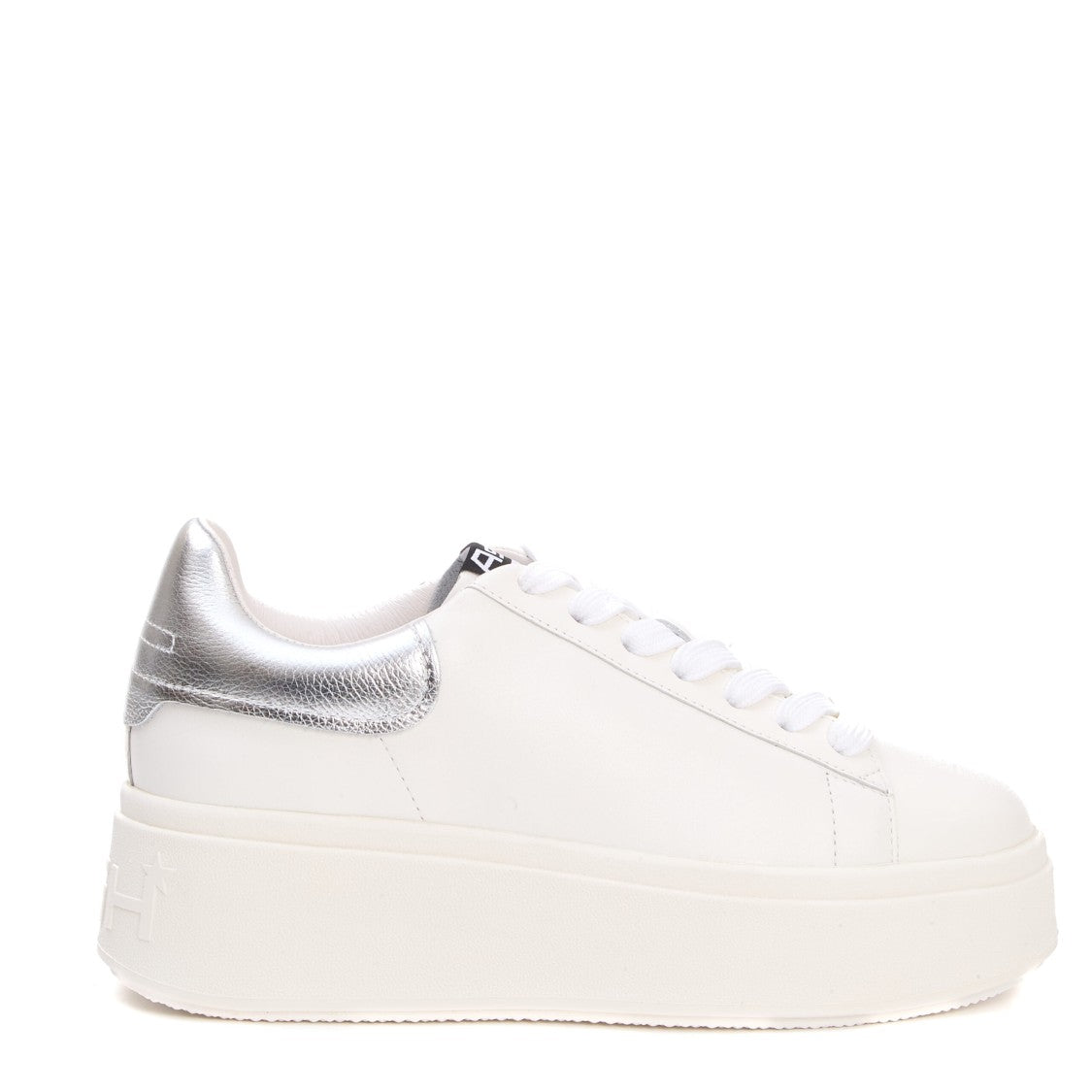 Ash White Leather Sneakers With Metallic Silver Accent