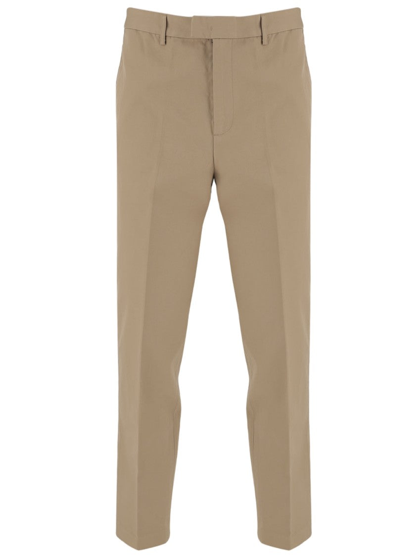 Emporio Armani Beige Straight-Leg Leather Detail Pants