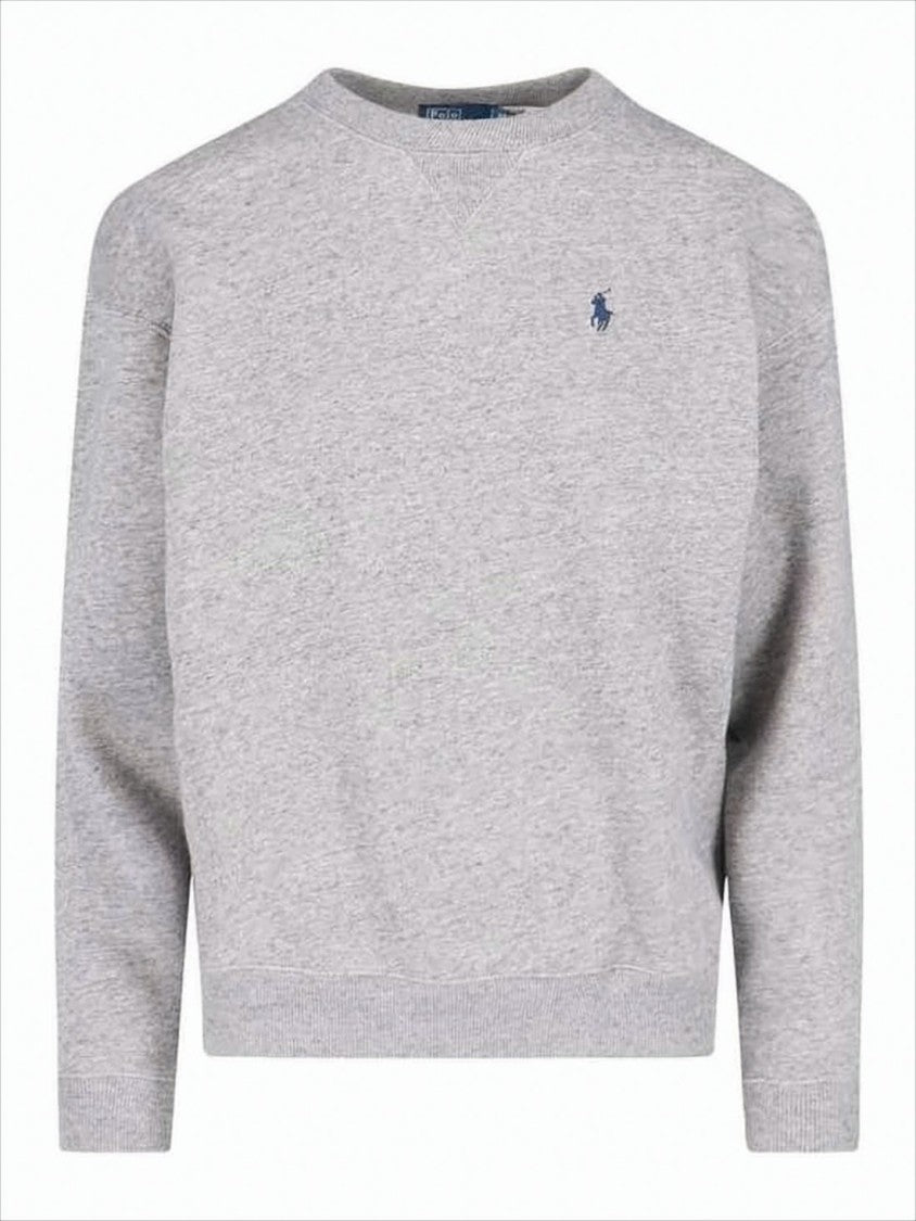 Polo Ralph Lauren Heather Grey Long-Sleeve Crewneck Sweatshirt With Ribbed Details