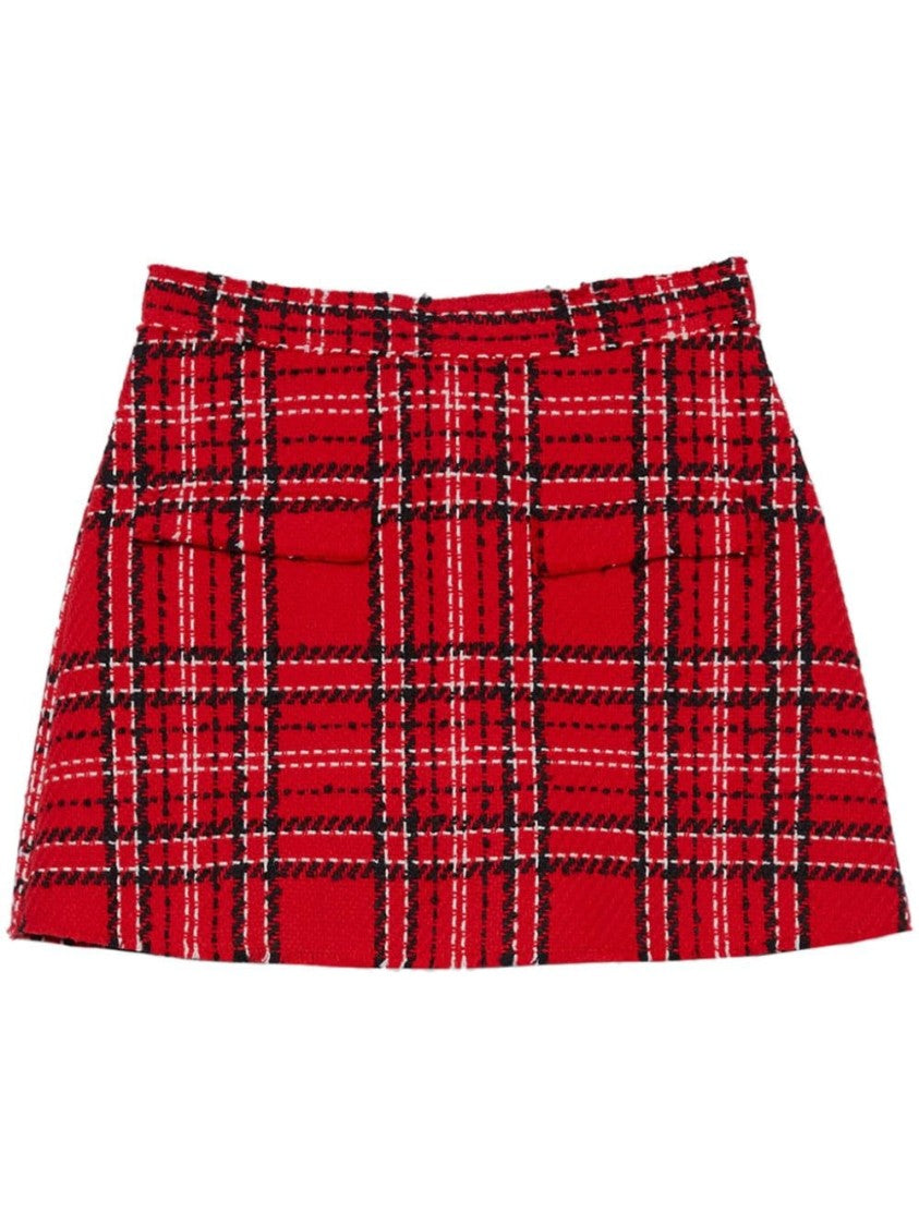 Msgm Red/Black Tartan Pattern Skirt