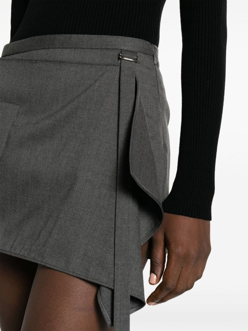 Courrèges Draped Medium Grey Virgin Wool Blend Skirt
