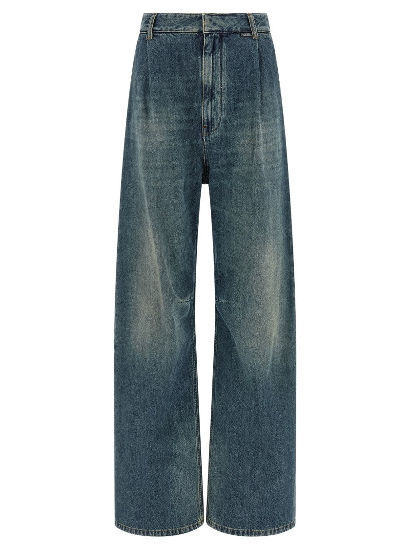 Mm6 By Maison Margiela Stonewashed Cotton Denim Wide-Leg Jeans