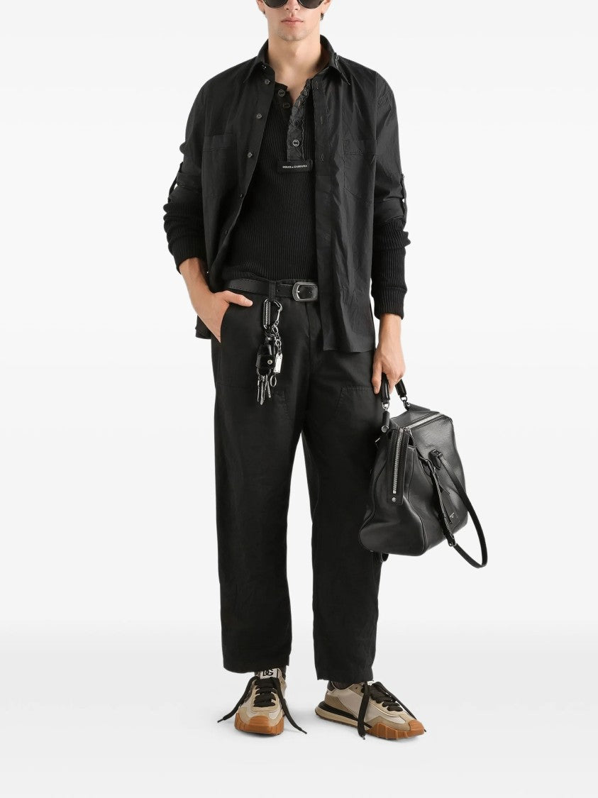 Dolce & Gabbana Long-Sleeve Black Cotton Button Tab Shirt