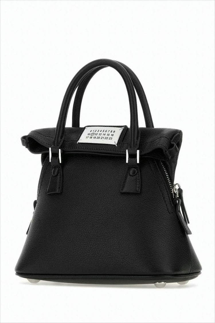 Maison Margiela Trapezoidal Black Goat Leather Tote Bag With Silver Hardware