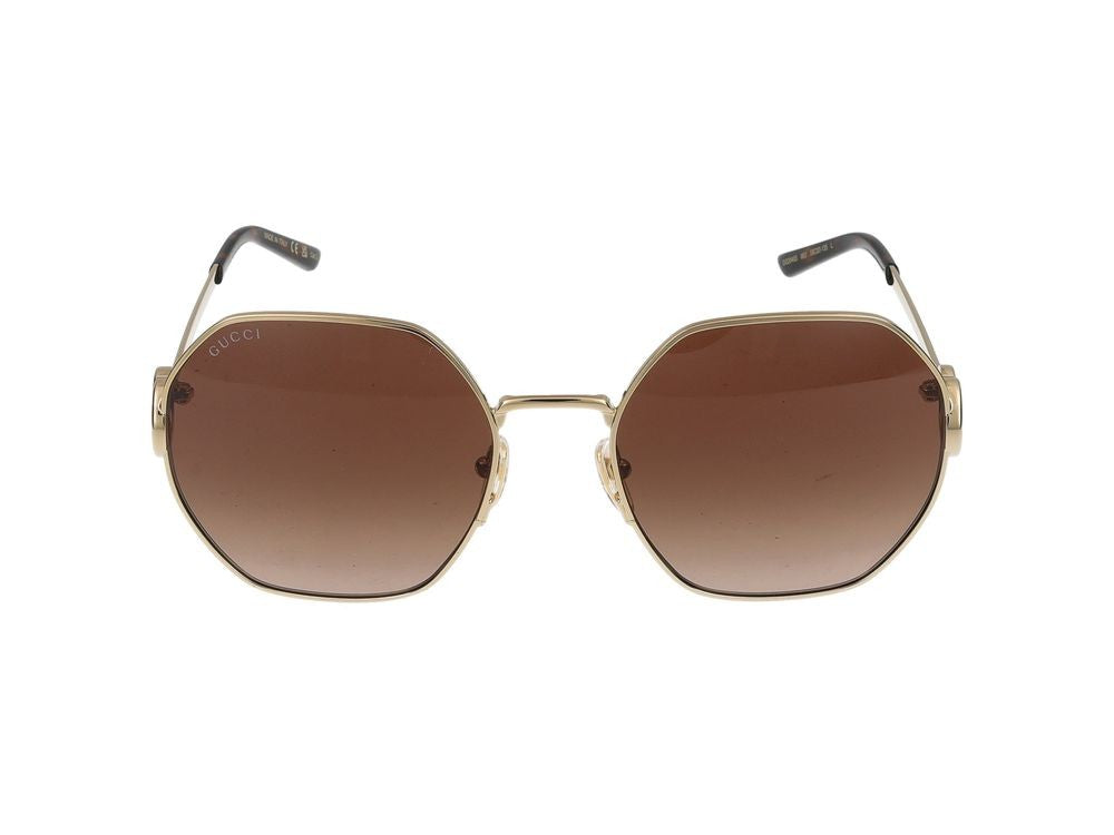 Gucci Gold Rounded Metal Frame Sunglasses