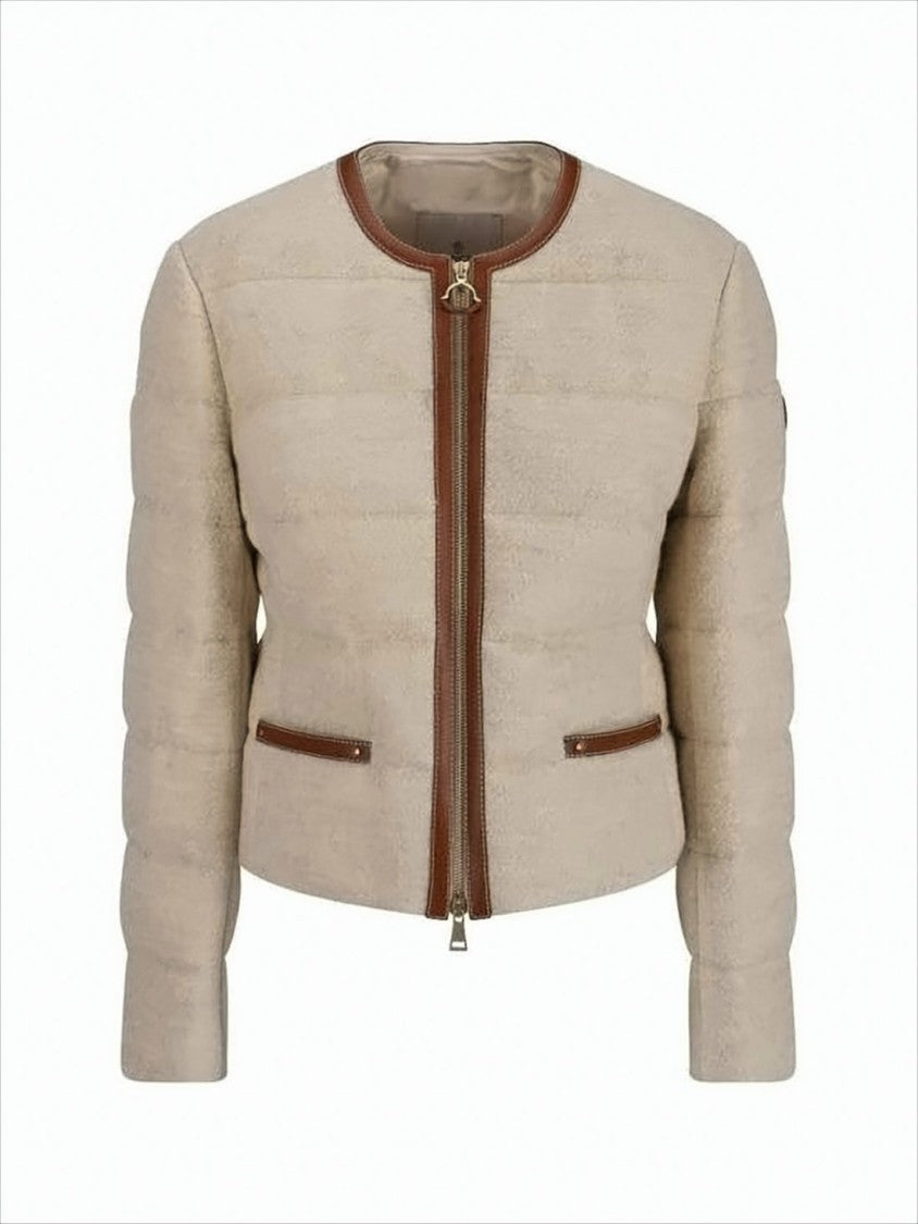 Moncler Cropped Quiltedjacket With Premium Wool And Down Insulation
