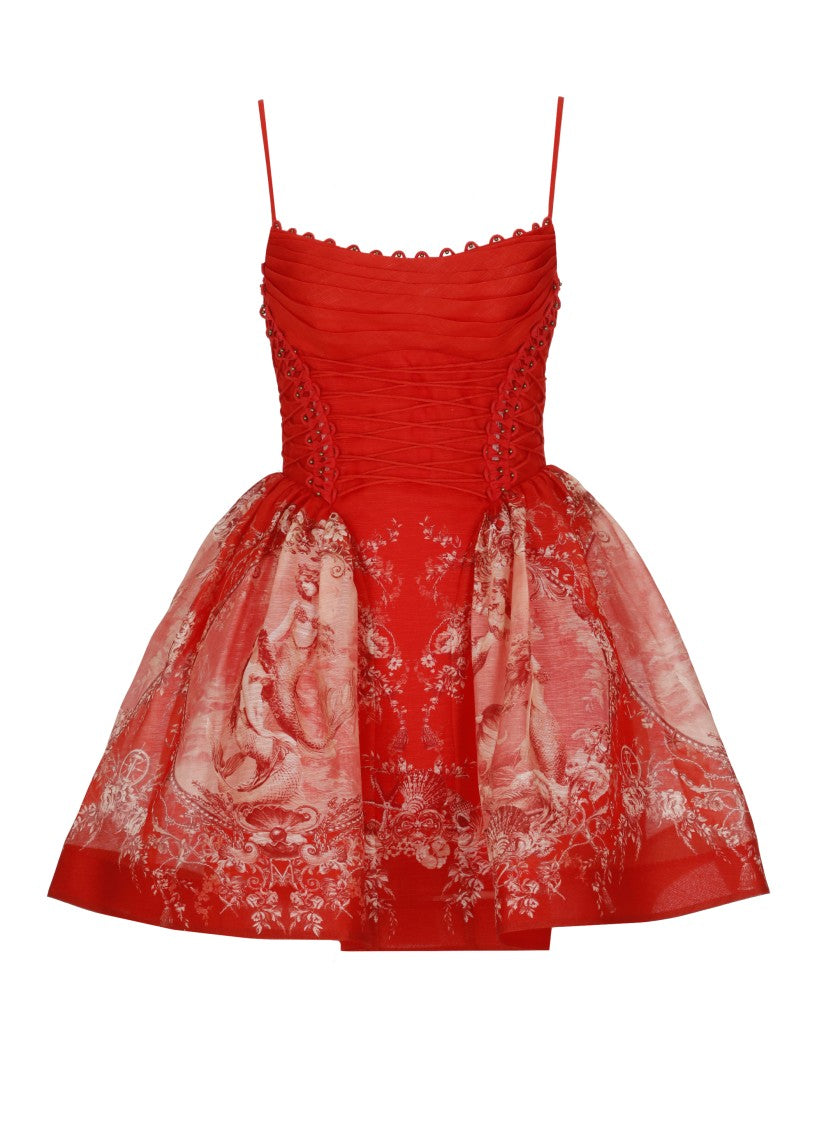 Zimmermann Rebellion Beaded Picnic Dress With Floral Pattern And Lace-Up Detail