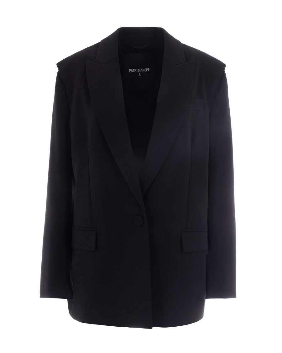 Patrizia Pepe Overfit Blazer In Stretch Crepe With Lace Inserts