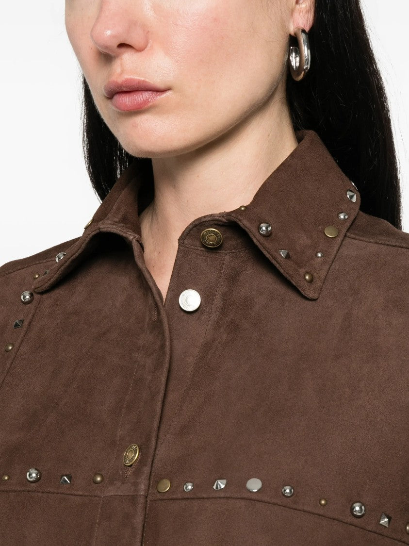 Moschino Brown Suede Shirt With Metallic Stud Detailing