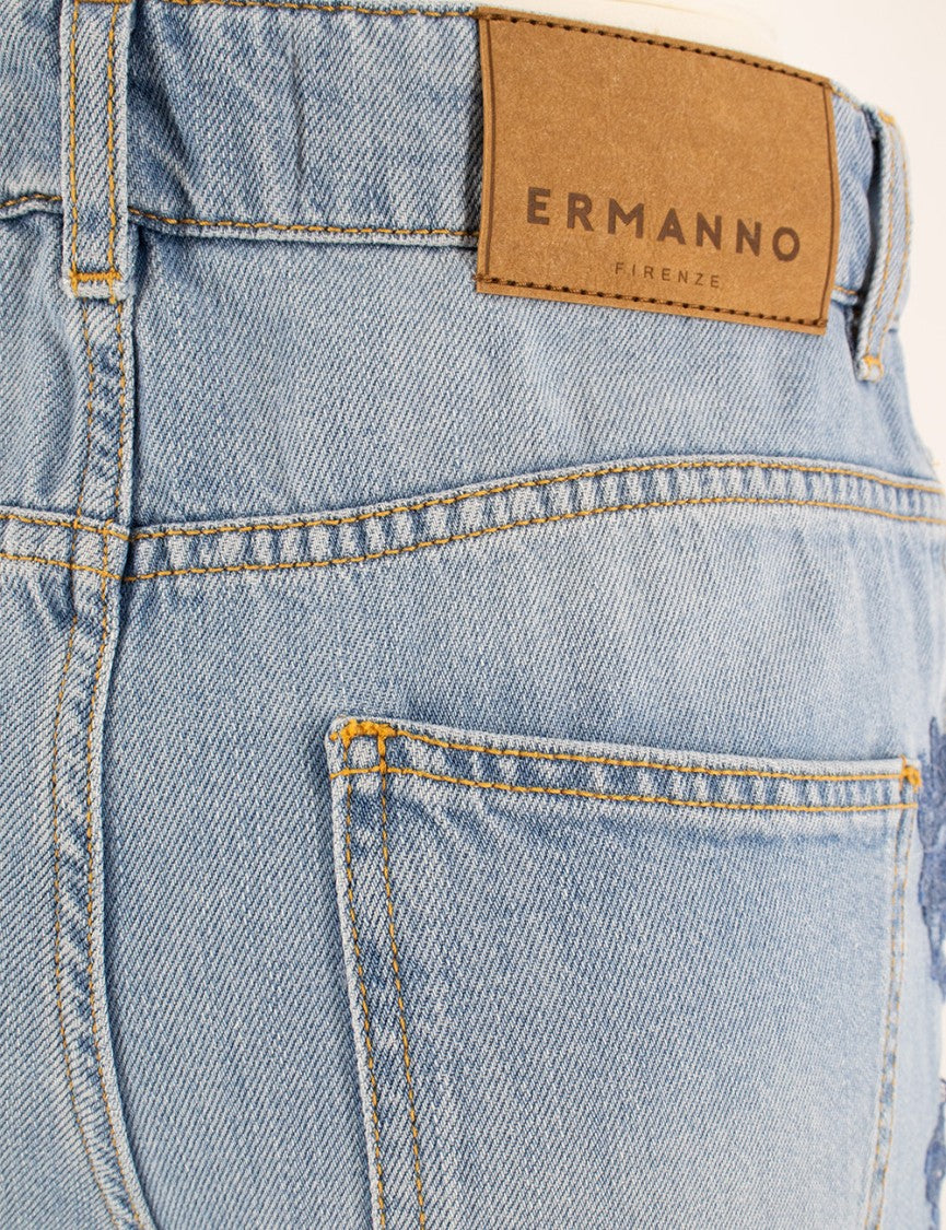 Ermanno Firenze Denim Jeans With Lace Embroidery