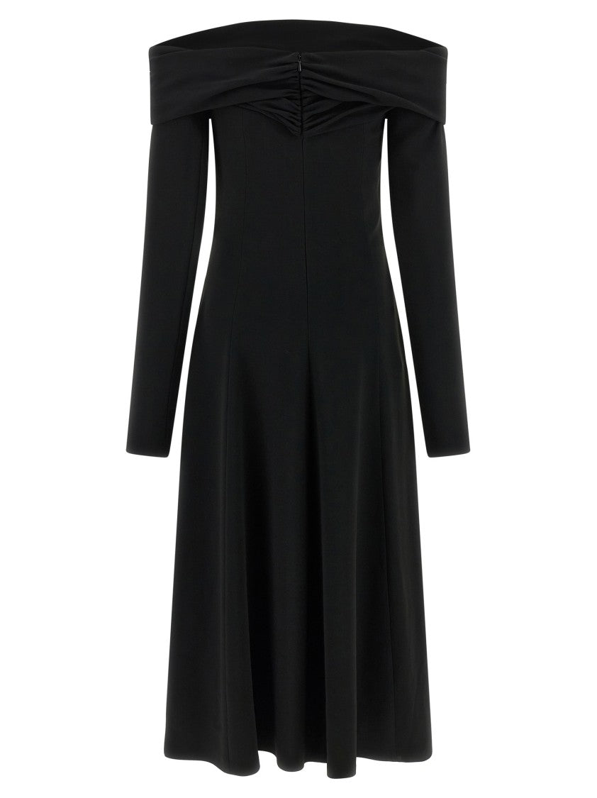 Alberta Ferretti Slightly Stretch Cady Midi Dress With Off-The-Shoulder Neckline