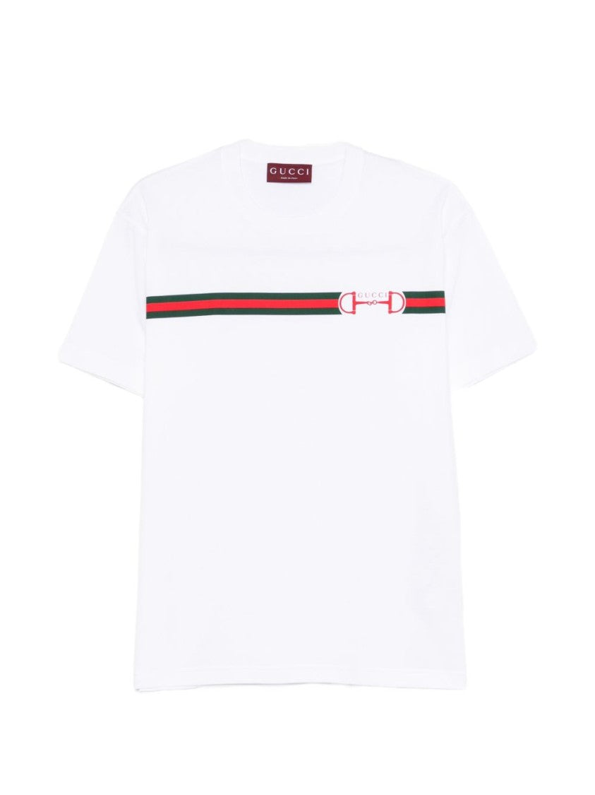 Gucci Horizontally Striped T-Shirt With Emblem Detail