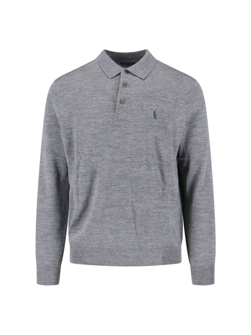 Polo Ralph Lauren Wool Knit Shirt With Logo – Grey