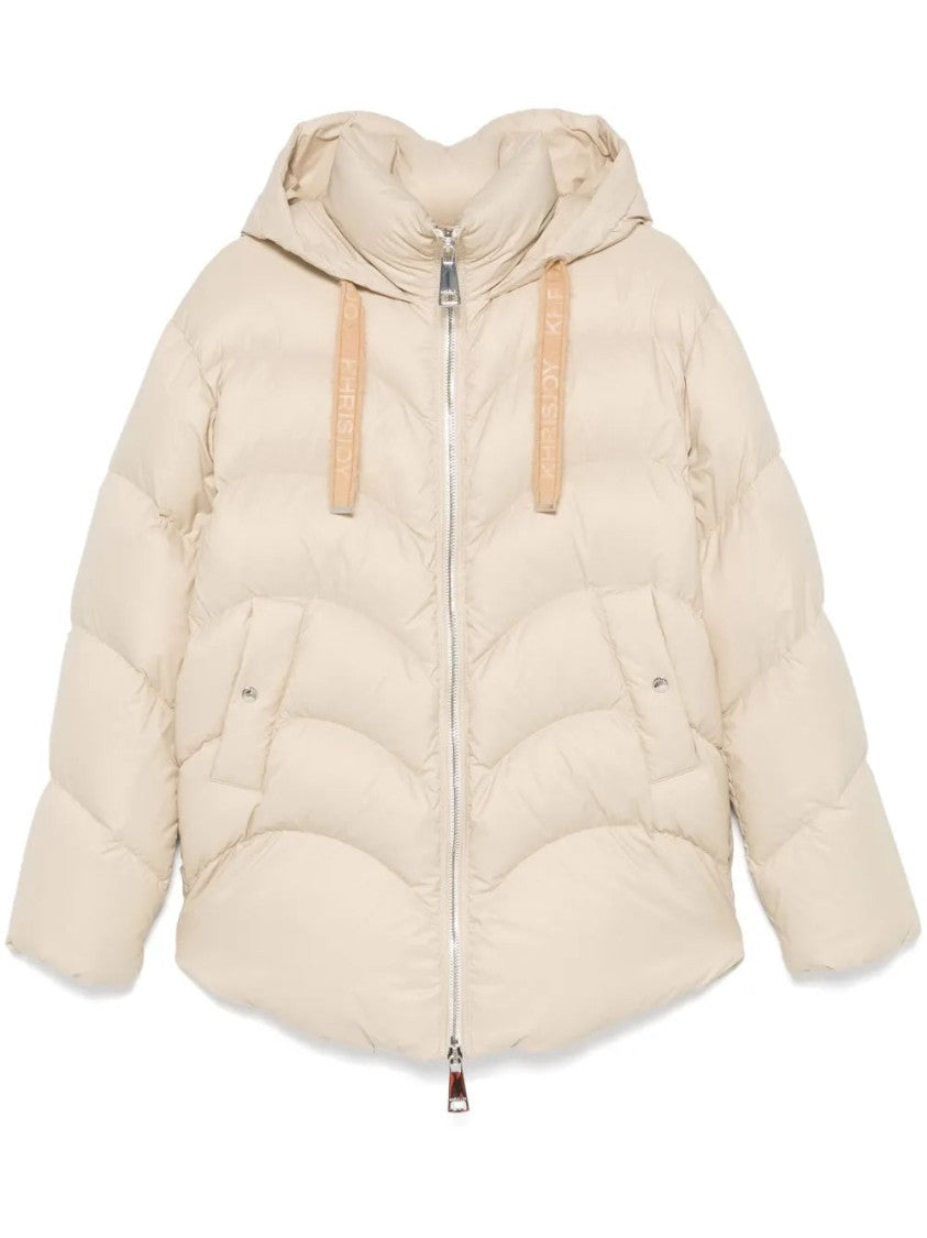 Khrisjoy Quilted Beige Puffer Jacket With Hood And Drawstrings