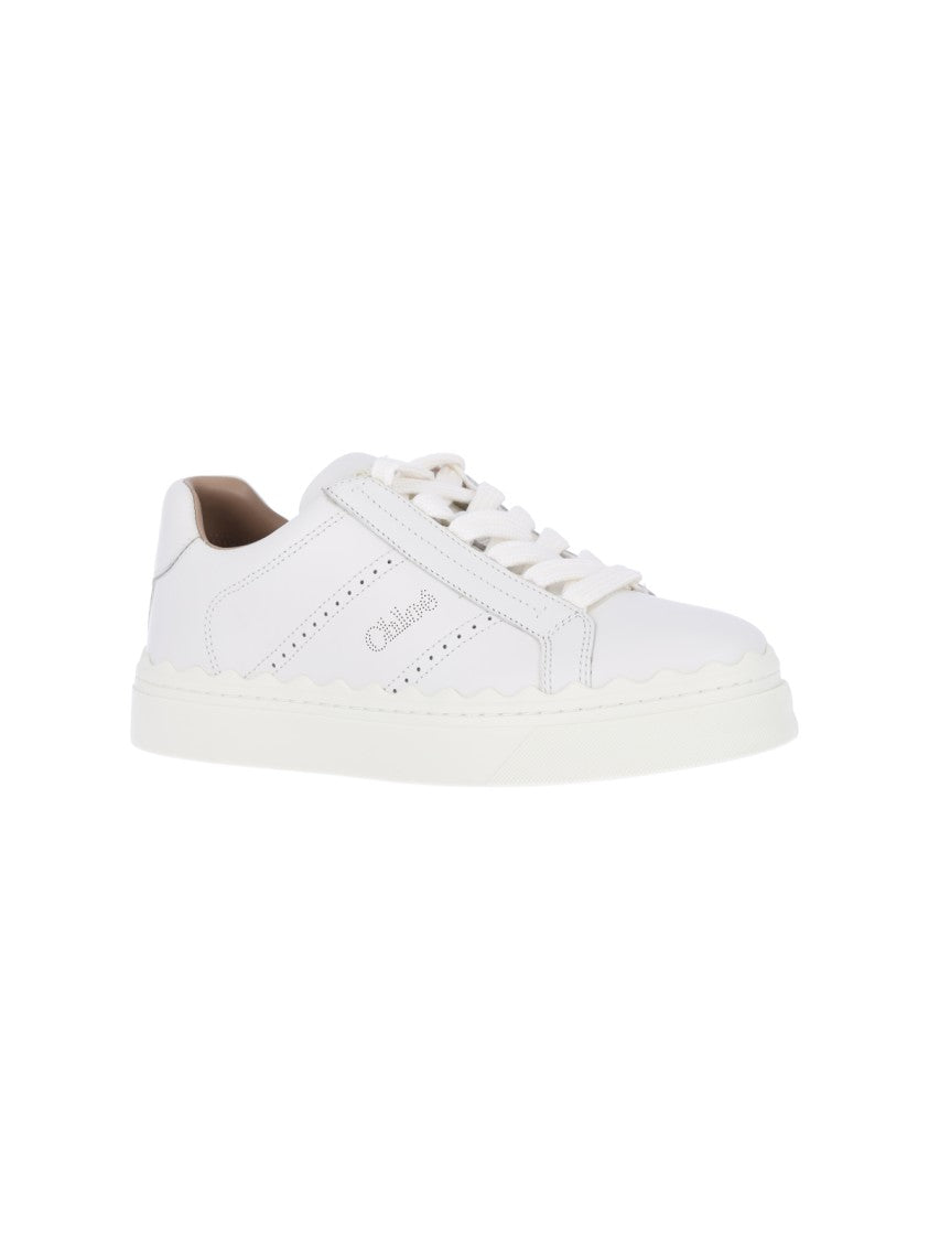 Chloé Minimalist White Calf Leather Sneakers With Tonal Logo