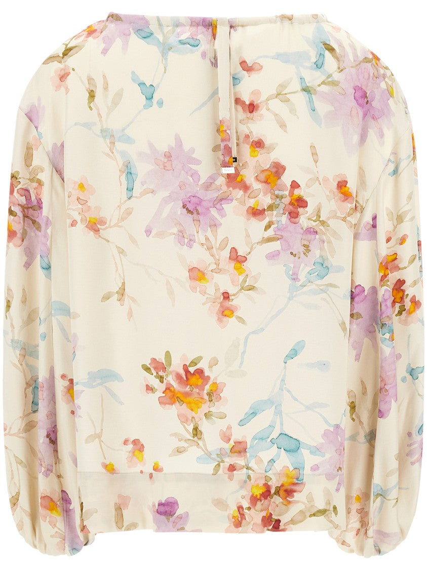 Herno Floral Watercolor Blouse With Keyhole Detail