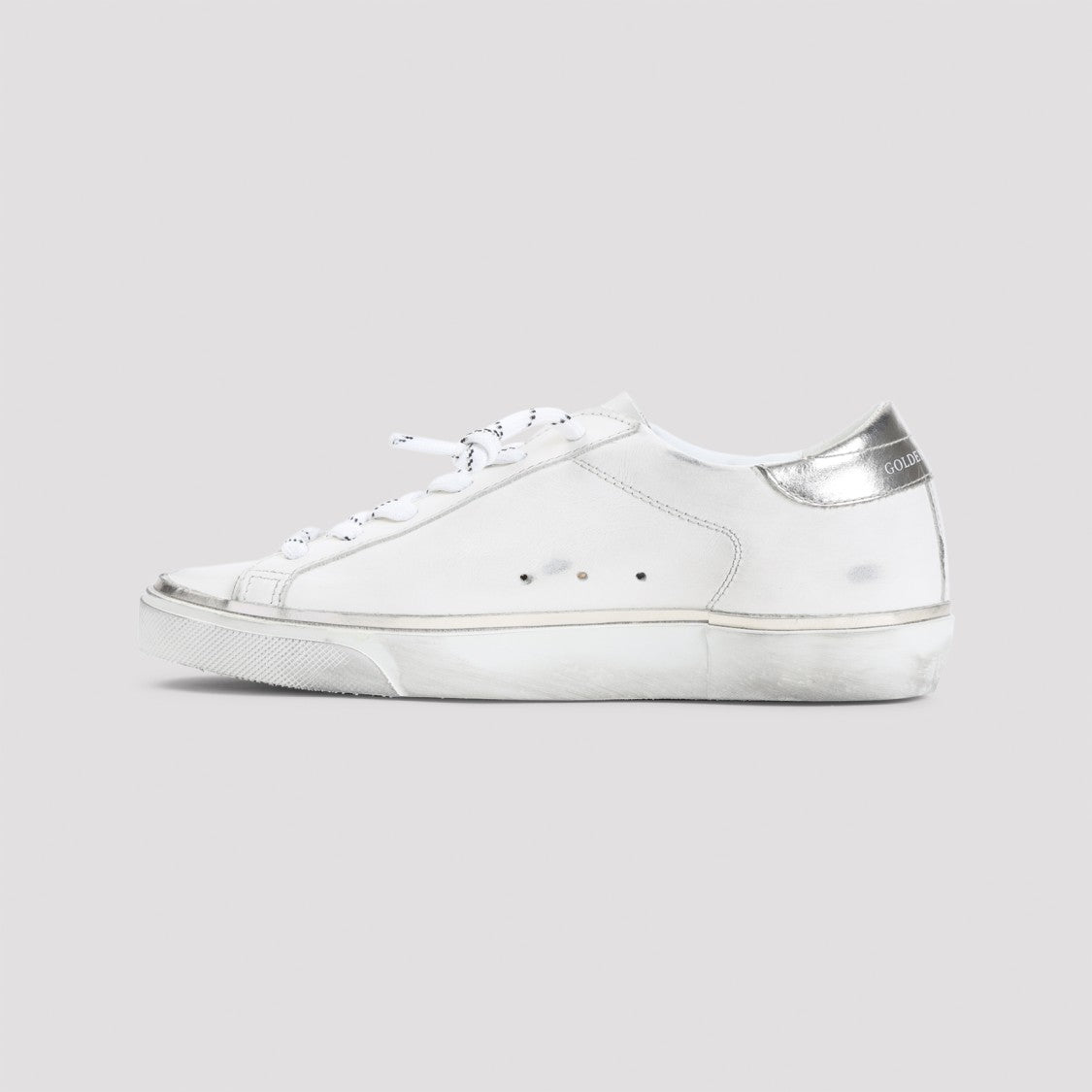 Golden Goose Distressed White Leather Low-Top Sneakers With Metallic Accents
