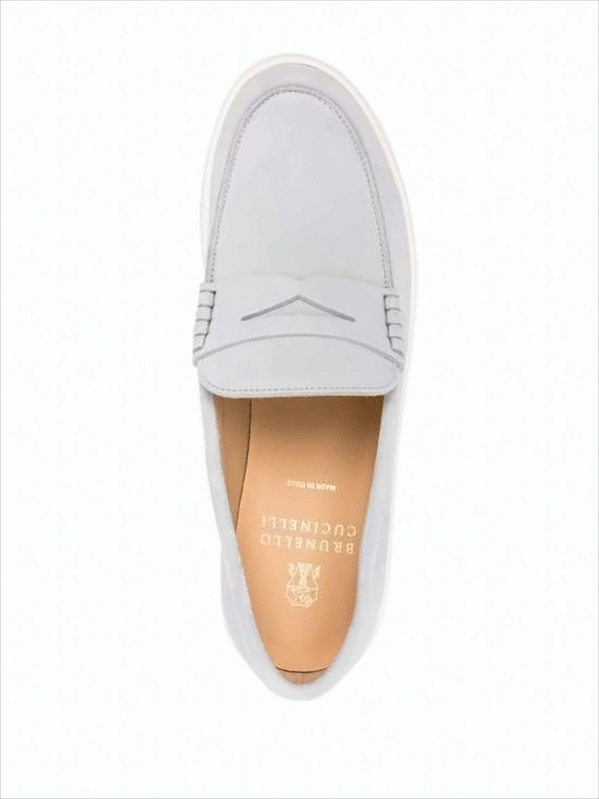 Brunello Cucinelli Grey Suede Loafers With Design