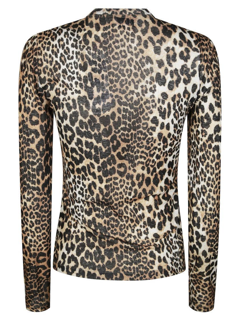 Ganni Printed Marl Mesh Long Sleeve Top