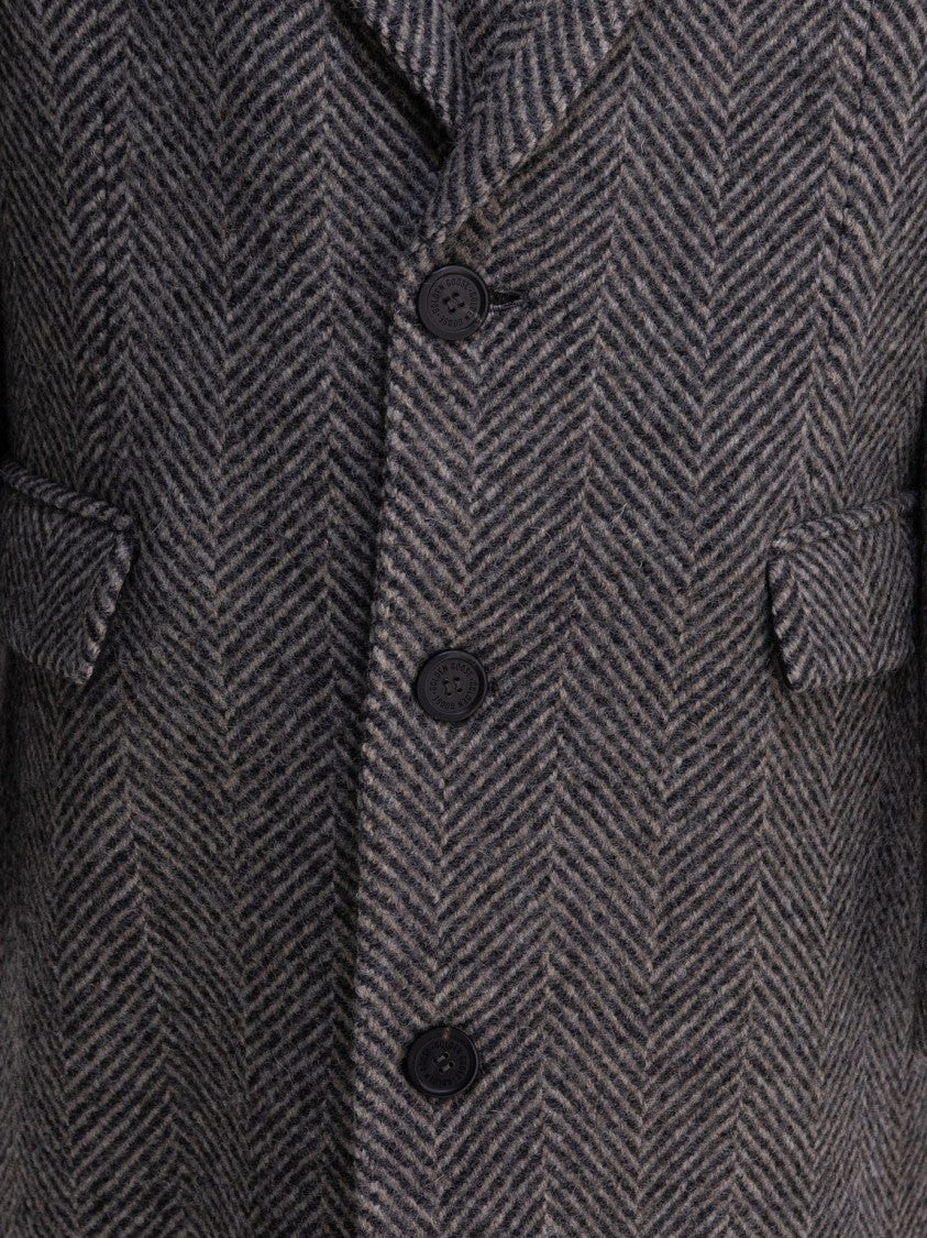 Golden Goose Single-Breasted Herringbone Coat With Notched Lapel