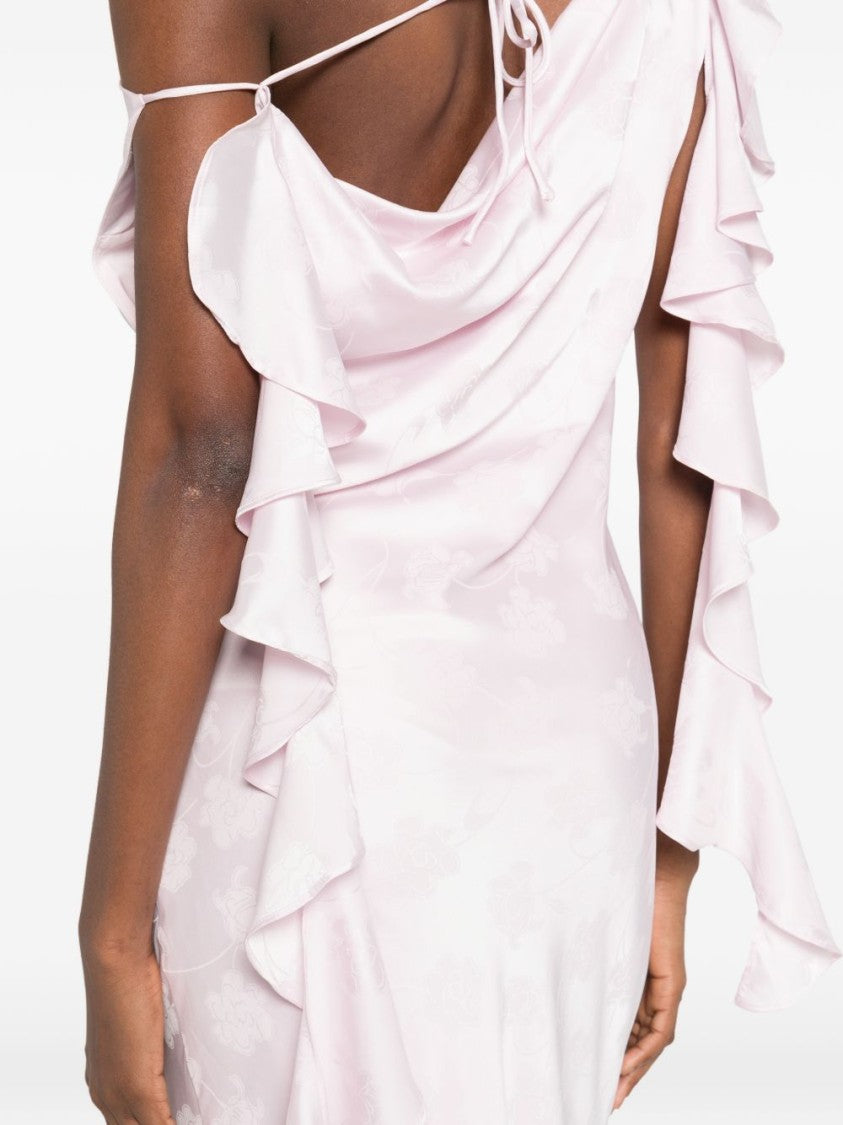 Rotate Draped Pink Maxi Dress With Ruffle Details