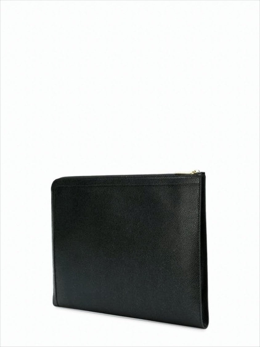 Thom Browne Rectangular Cow Leather Clutch With Gold-Tone Zipper