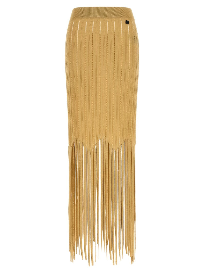 Balmain Fringed Midi Skirt In Stretch Knit Viscose