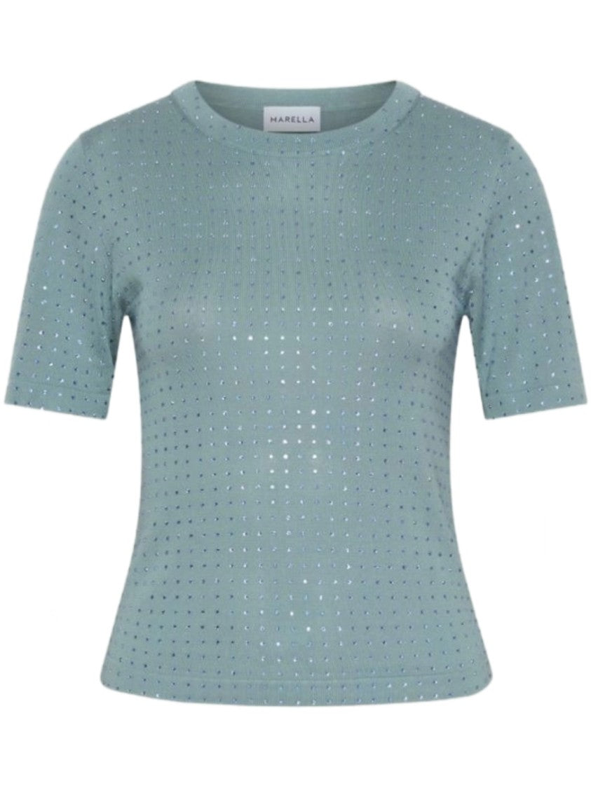 Marella Fitted Short-Sleeved Top With Subtle Perforated Pattern