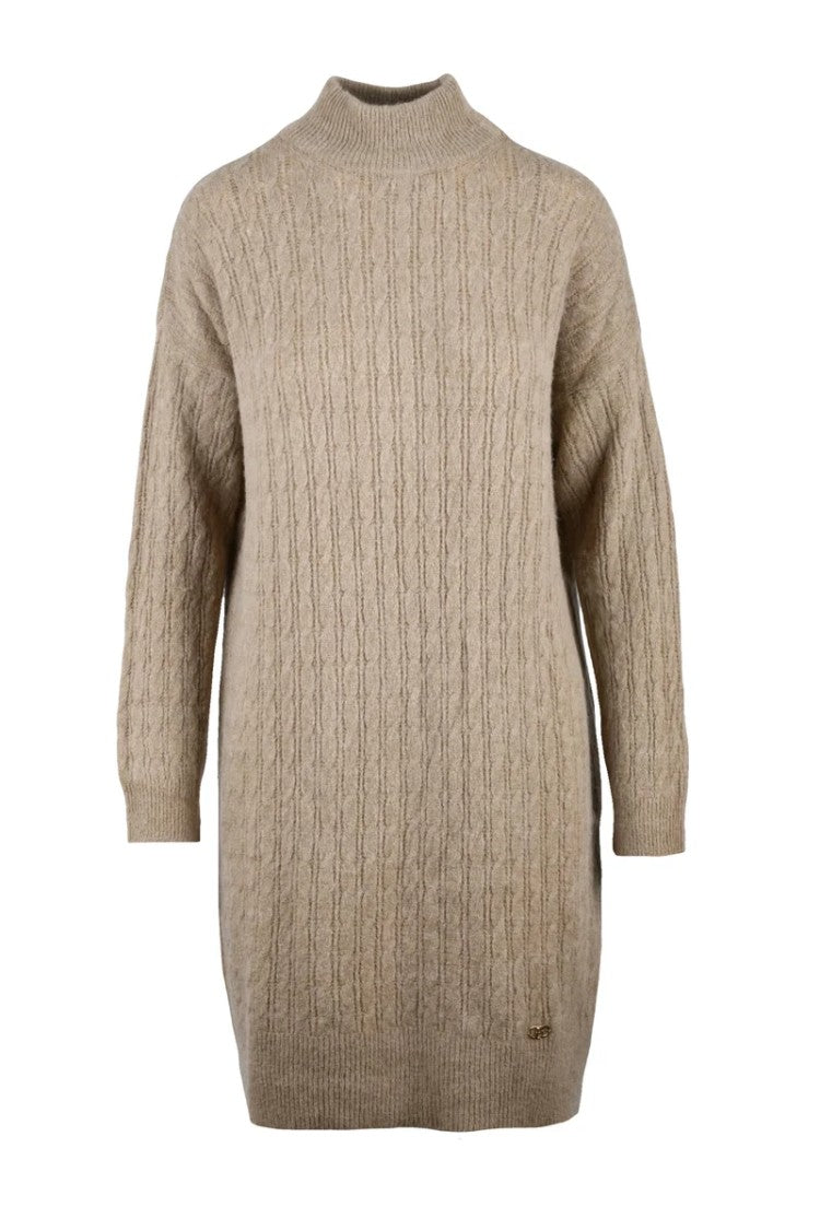 Liu Jo Beige Cable High-Neck Dress