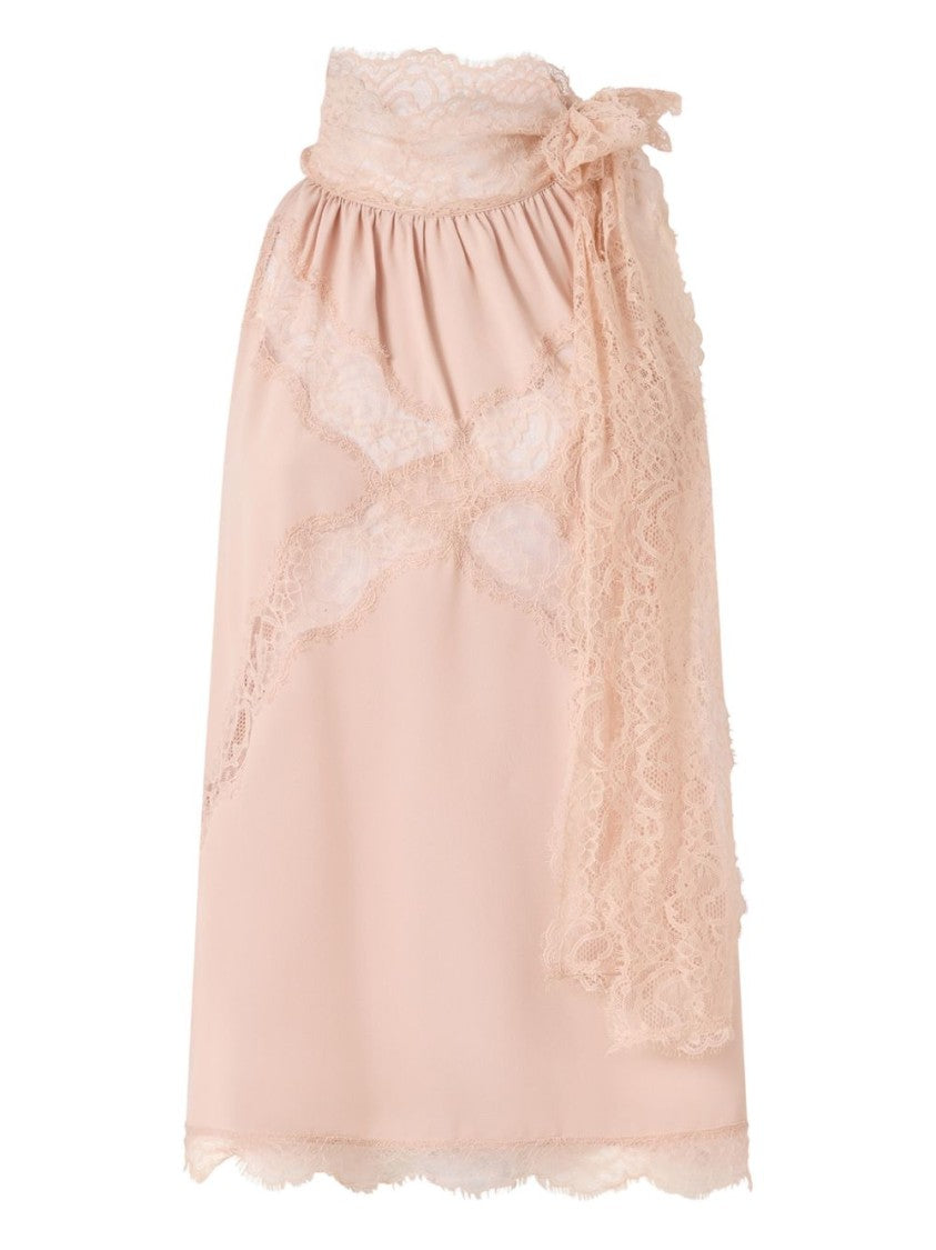 Pinko Sleeveless Blush Top With Lace Detailing And Bow Accent