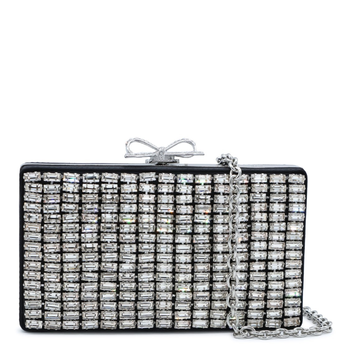 Self-Portrait Silver Chainmail Bow-Detail Clutch Bag