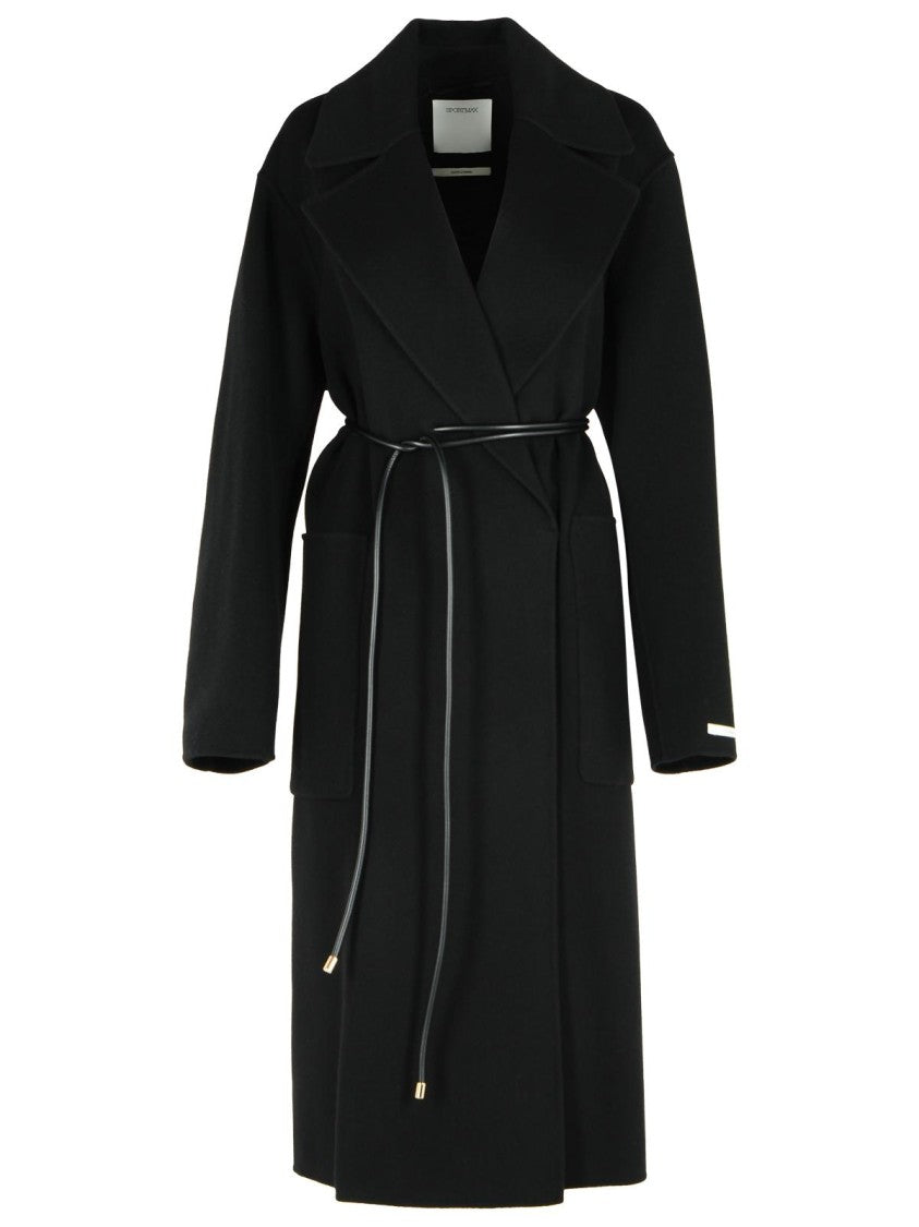 Sportmax Abate' Black Virgin Wool Robe Coat
