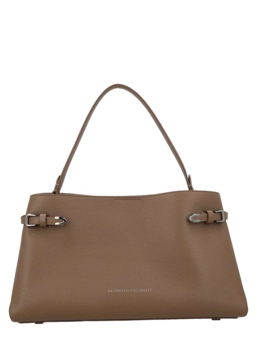 Brunello Cucinelli Structured Leather Handbag With Sleek Design And Silver Accents