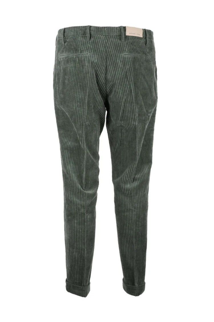 Michael Coal Slim Fit Green Pinstripe Trousers With Cuffed Hems