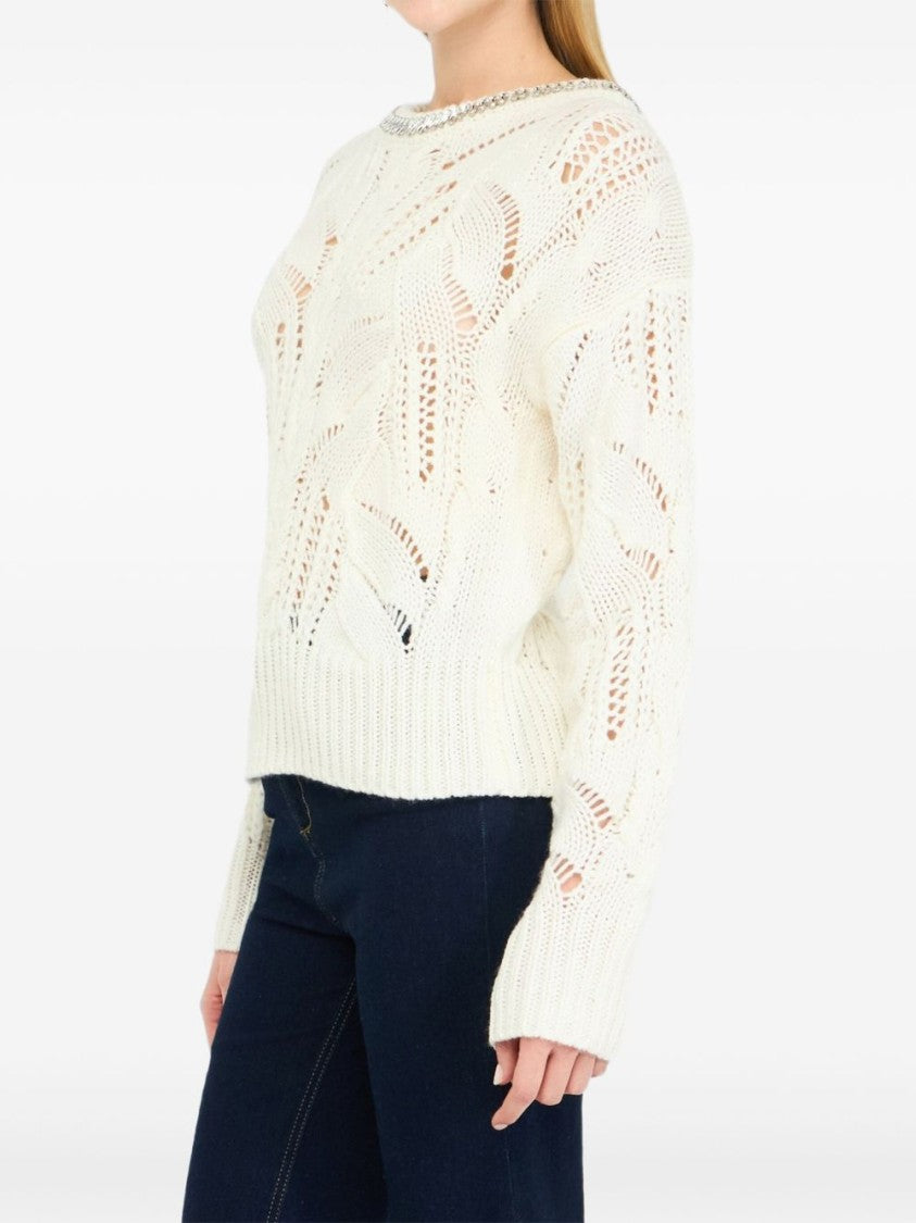 Liu Jo Intricate Openwork White Knit Sweater