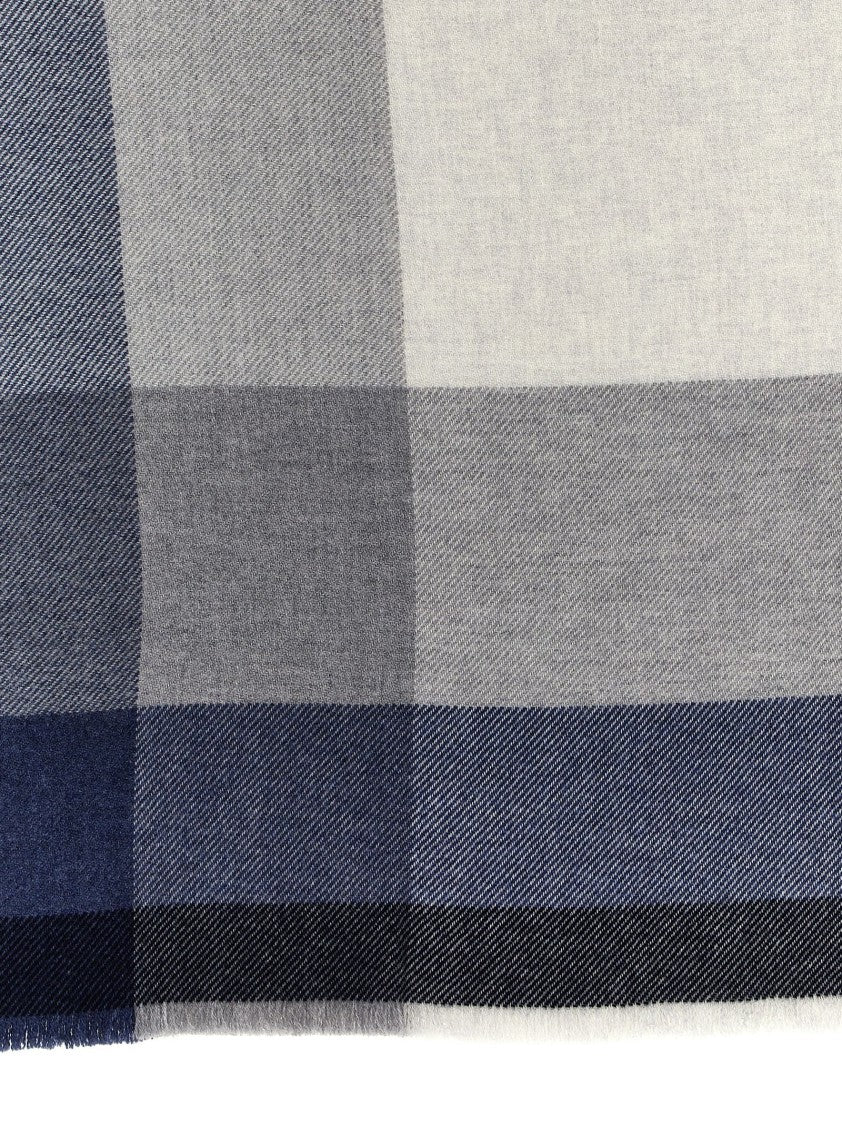 Brunello Cucinelli Check Print Wool And Cashmere Blend Scarf