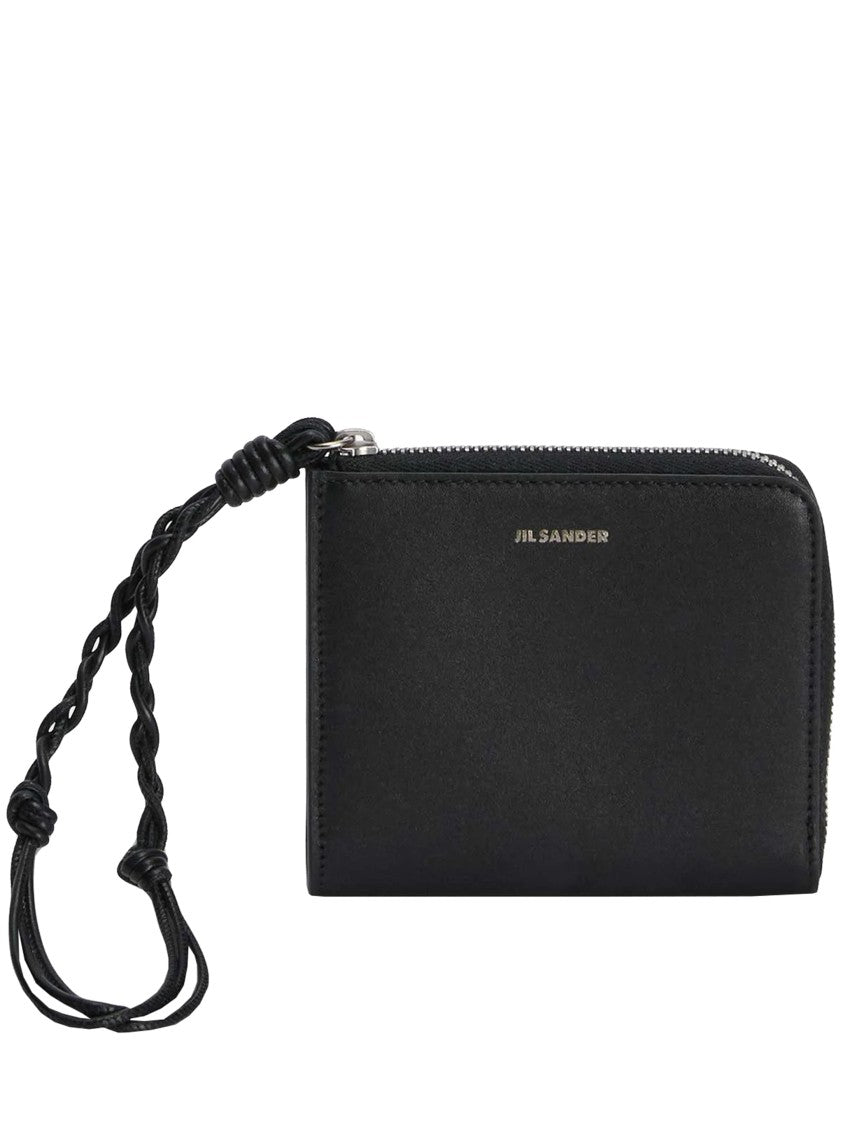 Jil Sander Black Rectangular Zip Braided Wallet