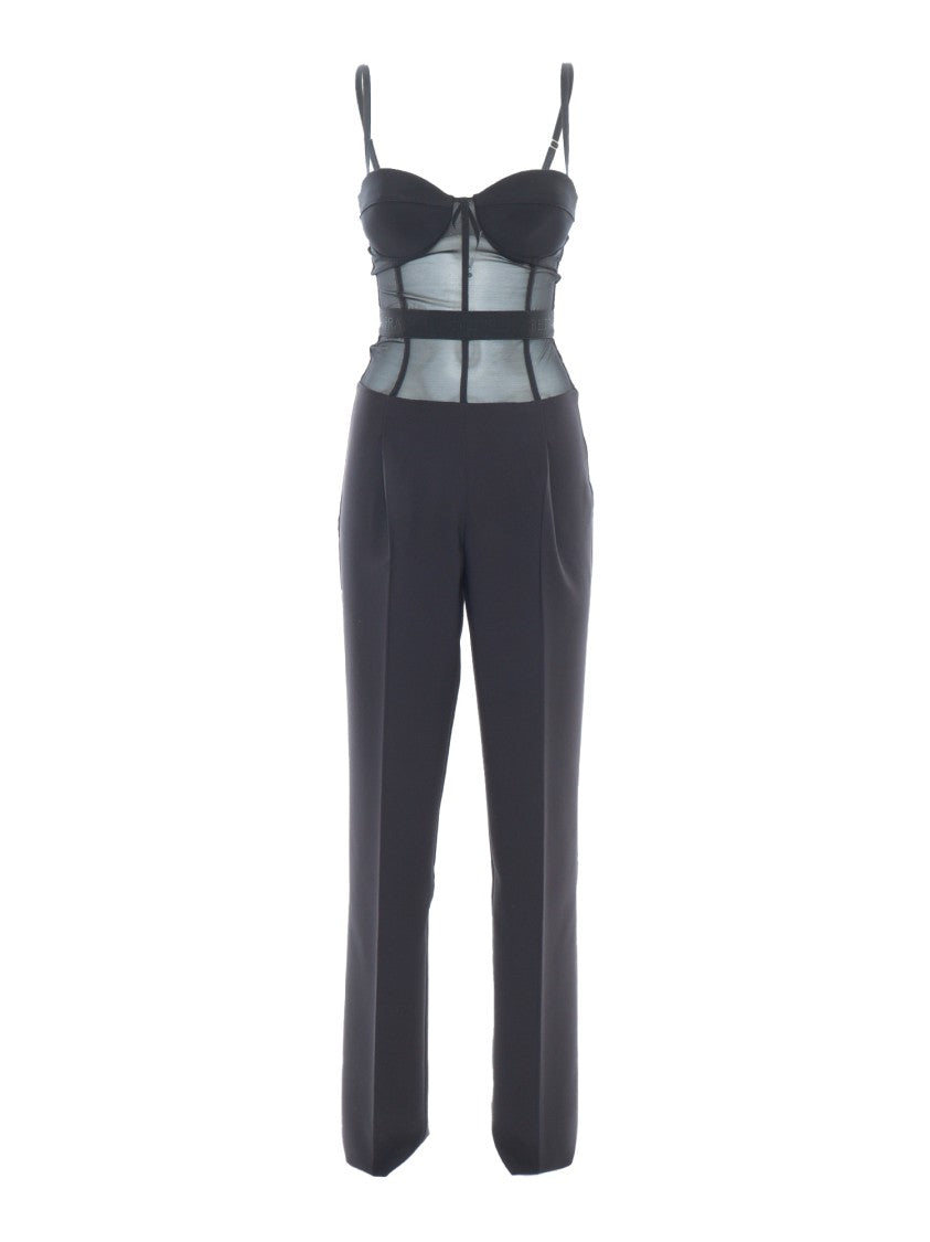 Elisabetta Franchi Black Jumpsuit With Sheer Detailing