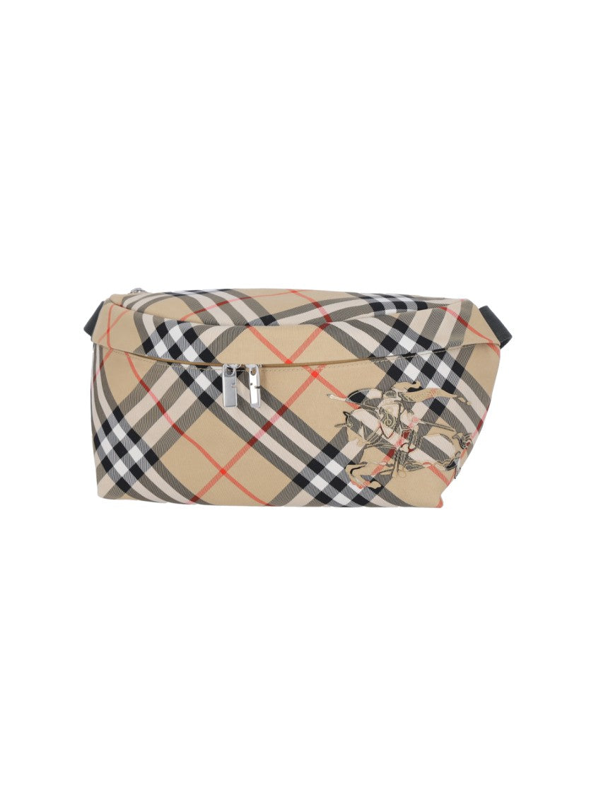 Burberry Check Pattern Belt Bag With Adjustable Strap And Logo Charm