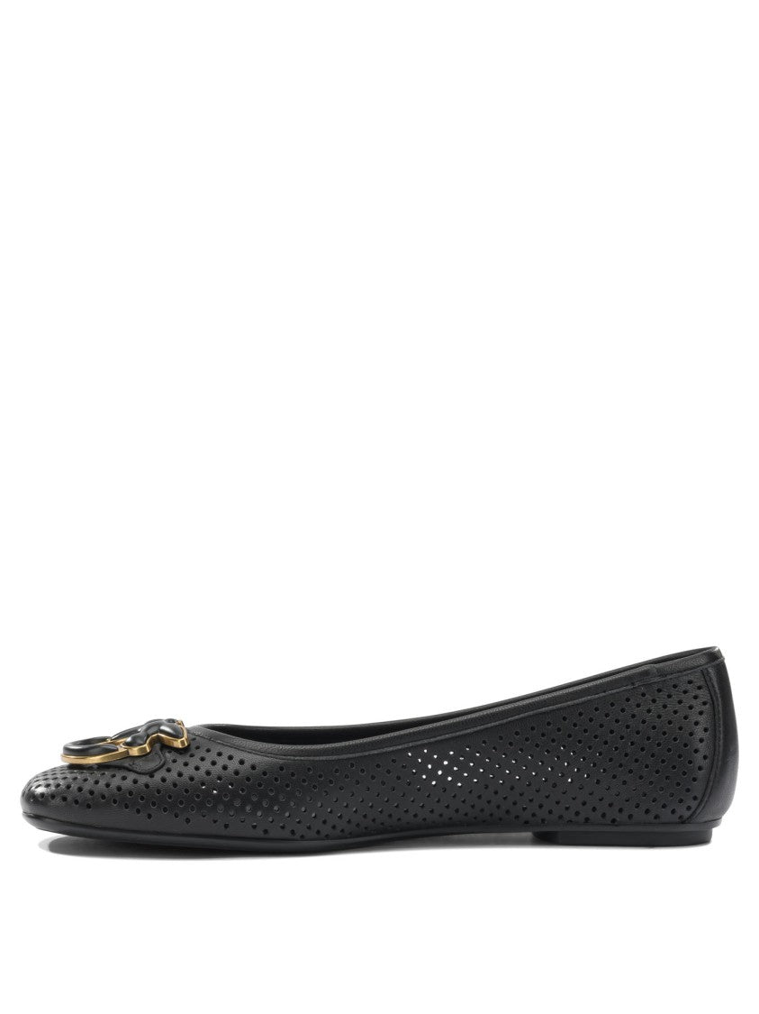 Pinko Perforated Leather Ballerinas With Metallic Emblem