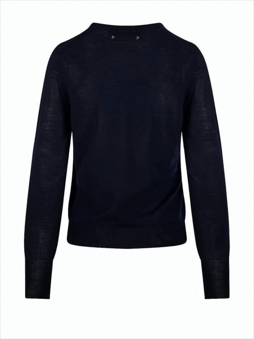 Golden Goose Minimalist Black Wool Sweater With Patch Detail