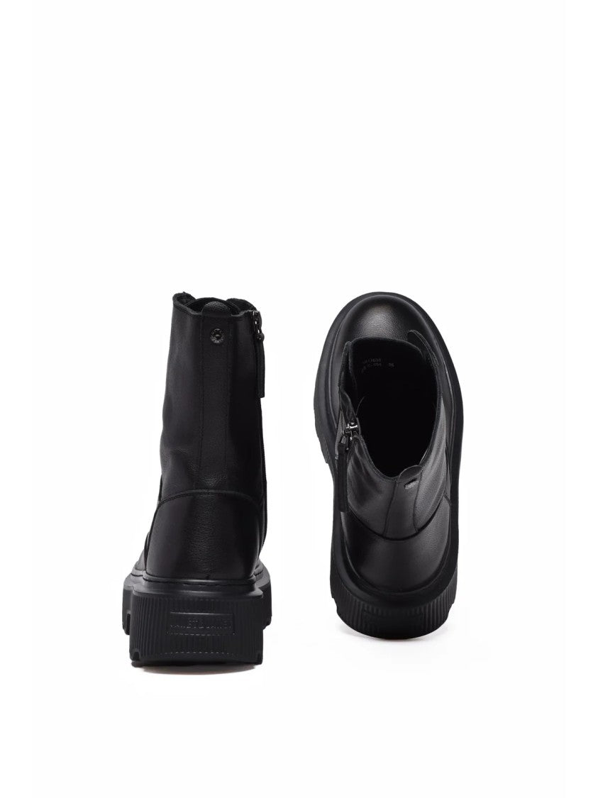 Janet & Janet Black Leather Zip Combat Boots