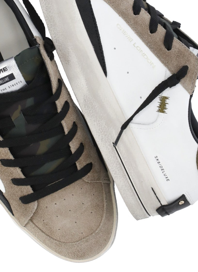 Crime London White Sk8 Deluxe Suede Leather Used-Effect Low-Top Sneakers