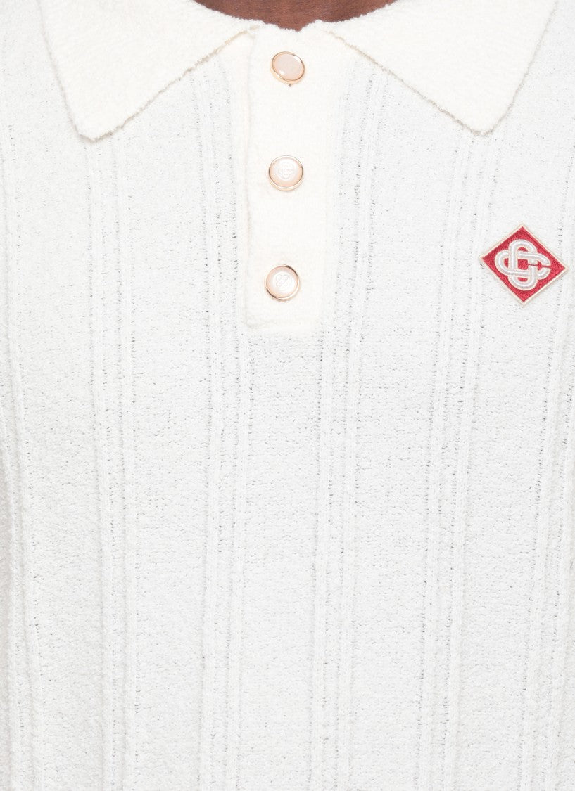 Casablanca White Boucle Logo Patch Polo Shirt
