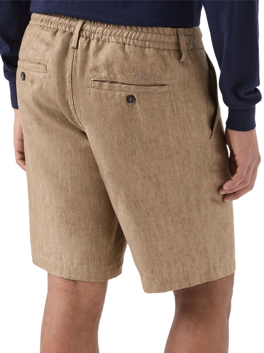 Mc2 Saint Barth Tailored Linen Herringbone Shorts With Button Closure